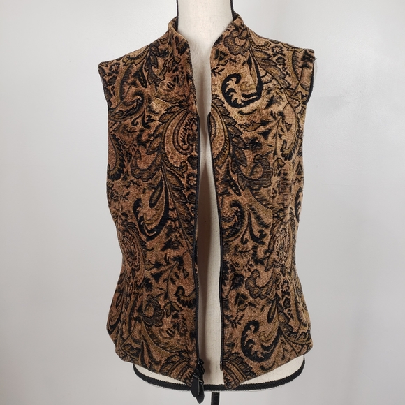 Vintage Emil Rutenberg Collection Brown & Black Paisley Tapestry Full Zip Vest L - Picture 12 of 15